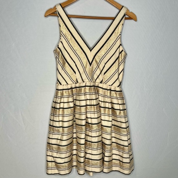 J. Crew Metallic Striped Fit & Flare Deep V-Neck Cocktail Dress. Size 4. - Picture 3 of 12